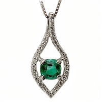Emerald & Diamond Pendant- 14k White Gold