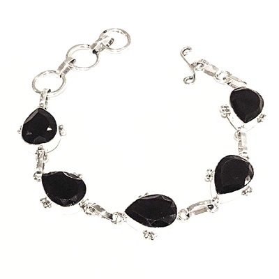 Sterling Silver Bracelet- Faceted Black Onyx