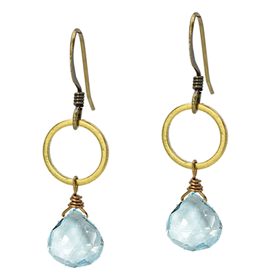 Blue Topaz  Circle Drop Earrings