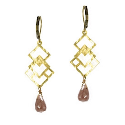 Coffee Moonstone Geometric Leverback Earrings