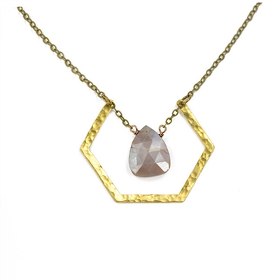 Coffee Moonstone Hammered Hexagon Necklace