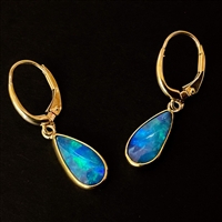 Gold Leverback Earrings- Ethiopian Opal