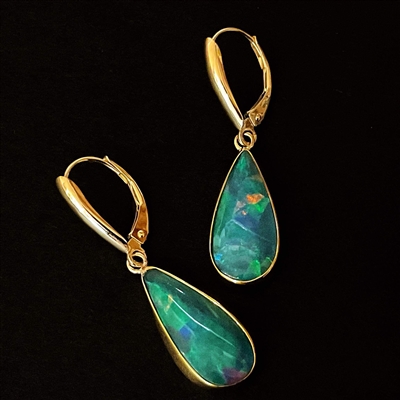 Gold Leverback Earrings- Ethiopian Opal