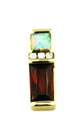 14k Gold Custom Pendant/Slide- Rhodolite Garnet, Opal & Diamond