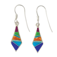 Sterling Silver Dangle Earrings- Multi Stone Inlay