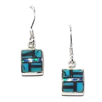 Sterling Silver Dangle Earrings- Turquoise & Opal Inlay