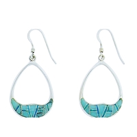 Sterling Silver & Turquoise Inlay Drop Earrings- Wide Teardrop