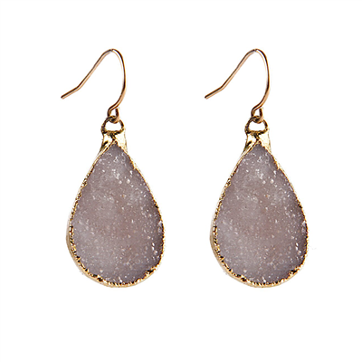 Druzy Teardrop Earrings- Light & Bright