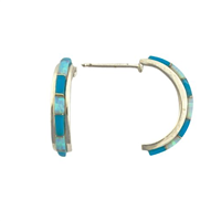 Sterling Silver Turquoise Inlay Post Earrings- Half Hoop