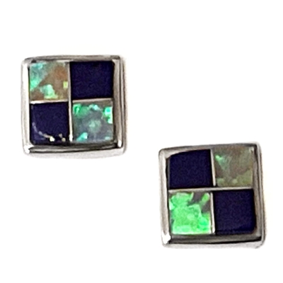 Sterling Silver Post Inlay Earrings- Lapis & Opal