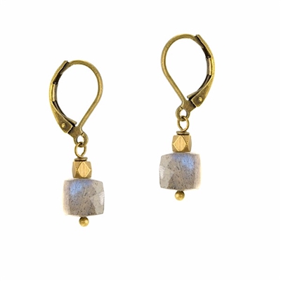 Labradorite Dangle Earrings â€œStorm Cubeâ€