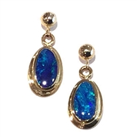 14k Gold Post Earrings -Australian Opal Doublet