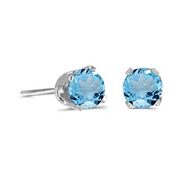 14k White Gold Blue Topaz Post Earrings--Substitute December Birthstone