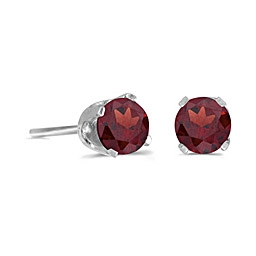 14k White Gold Garnet Post Earrings--January Birthstone