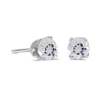 14k White Gold White Topaz Post Earrings--Substitute April Birthstone