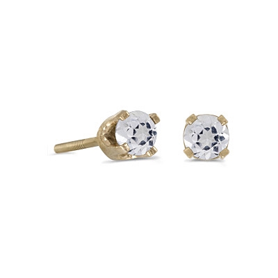 14k Gold White Topaz Screwback Post Earrings--Substitute April Birthstone