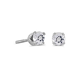 14k White Gold White Topaz Screwback Post Earrings--Substitute April Birthstone