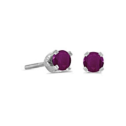 14k White Gold Ruby Screwback Post Earrings--July Birthstone