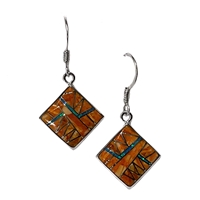 Sterling Silver & Spiny Oyster Inlay Drop Earrings- Diamond Shape