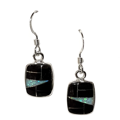 Sterling Silver Inlay Earrings- Black Onyx & Opal