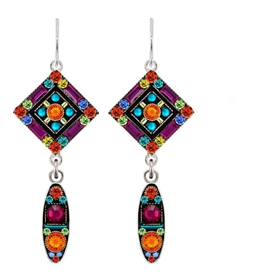 Firefly Earrings- La Dolce Vita Crystal Diagonal Earrings with Dangle-Tangerine