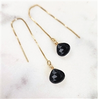 Gold Filled Threader Earrings- Black Onyx