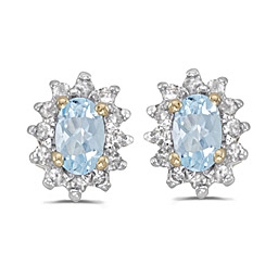 14K Gold Aquamarine & Diamond Post Earrings