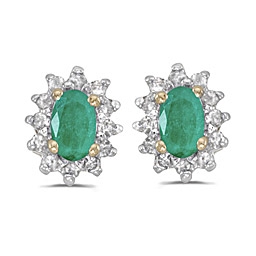 14K Gold Emerald & Diamond Post Earrings