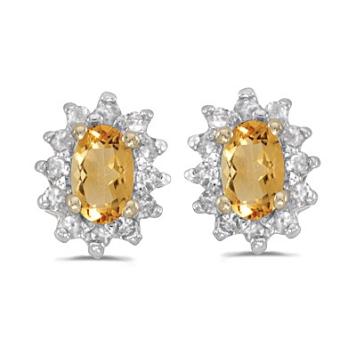 14K Gold Citrine & Diamond Post Earrings