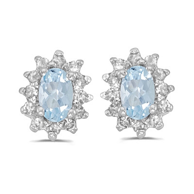 14K White Gold Aquamarine & Diamond Post Earrings