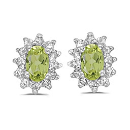 14K White Gold Peridot & Diamond Post Earrings