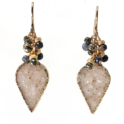 Sapphire and Druzy Cluster Earrings- Purple Haze