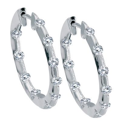 14K White Gold & Diamond Inside/Outside Hoop Earrings