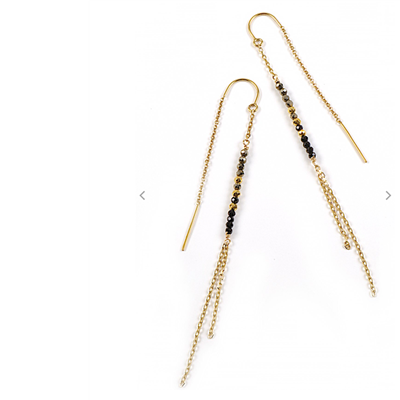 Black Spinel & Pyrite Threader Earrings