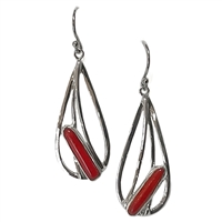 Sterling Silver Drop Earrings- Red Coral