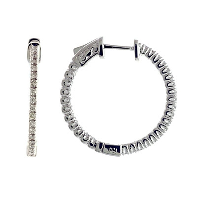 14K White Gold Secure Lock Diamond Hoop Earrings