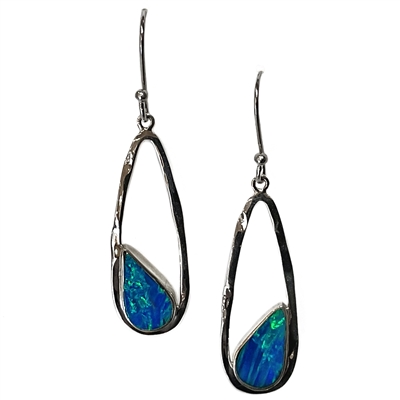 Sterling Silver Drop Earrings- Lab Created Opal