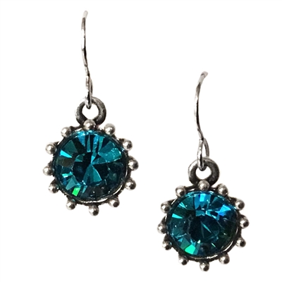 Antique Silver â€œMuffinâ€ Earrings- Blue Zircon