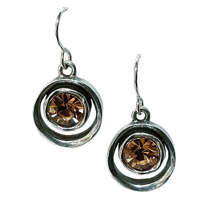 Antique Silver â€œSkeeballâ€ Earrings- Light Colorado Topaz