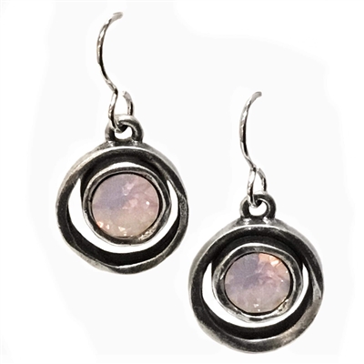 Antique Silver â€œSkeeballâ€ Earrings- Rose Opal