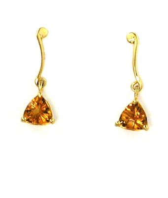 14k Gold Post Dangle Earrings--Citrine