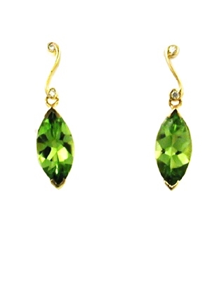 14k Gold Post Earrings- Peridot & Diamond