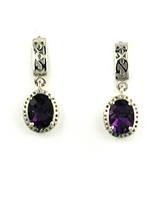 14k White Gold Post Dangle Earrings- Amethyst