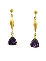 14k Gold Post Dangle Earrings- Amethyst