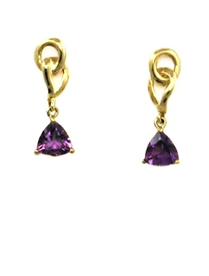 14k Gold Post Dangle Earrings- Amethyst