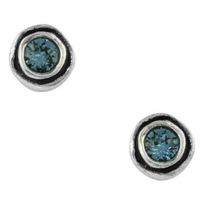 Antiqued Silver  â€œOn the Dotâ€ Post Earrings- Denim Blue