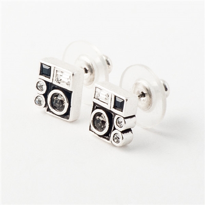 Antiqued Silver â€œPixelâ€ Post Earrings- Black & White