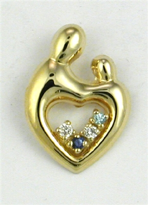 14K Gold Charm-4 Stone Mother & Child