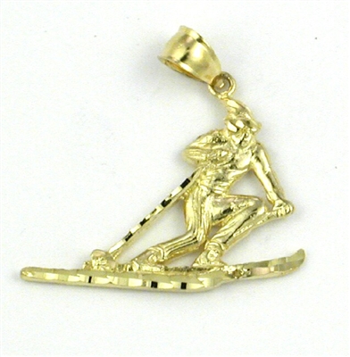 14K Gold Charm-Snow Skier-Diamond Cut