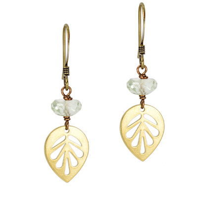 Green Amethyst Dainty Leaf Earrings